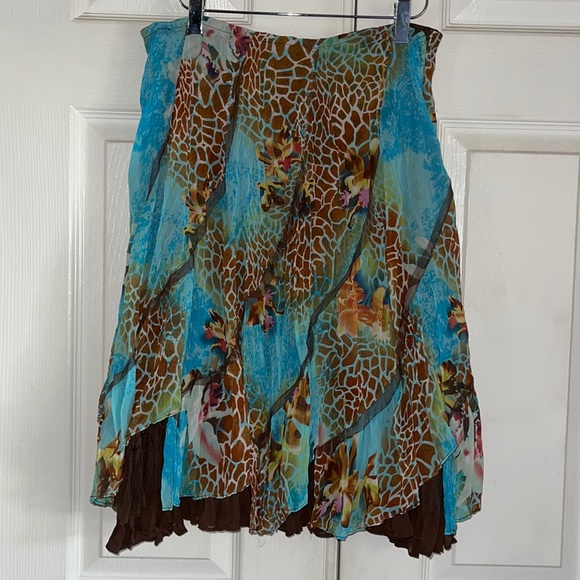 Alberto Makali Dresses & Skirts - NWT Alberto Makali Turquoise And Brown Floral Giraffe Print Skirt